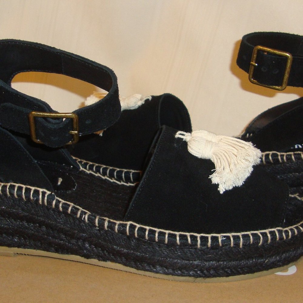 Soludos Black Peep Toe Platform Split Suede 8.5 - image 2